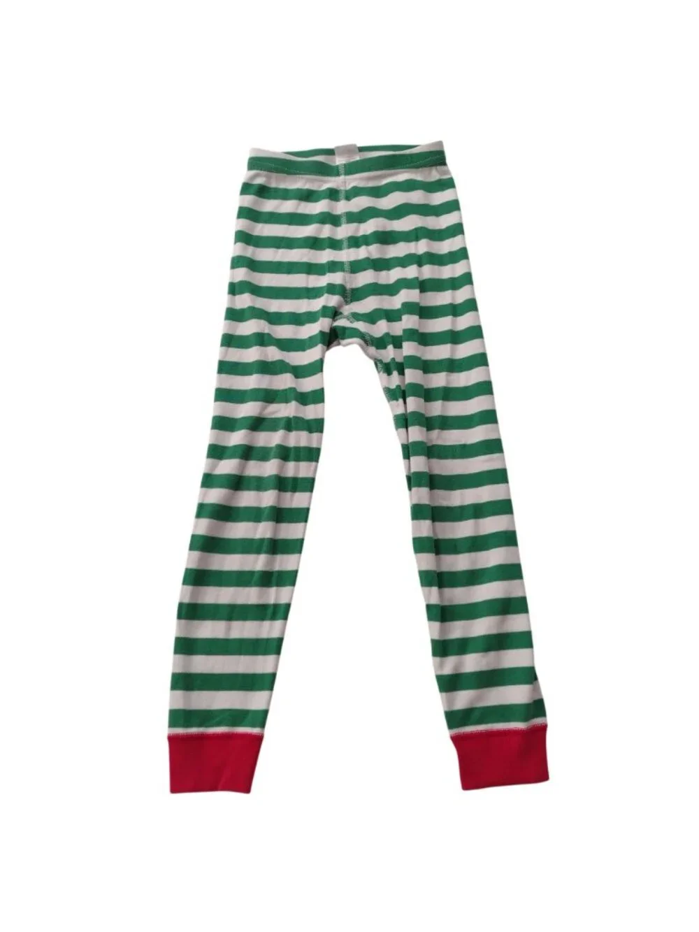 Hanna Andersson Christmas Stripe Pajamas Sz 6-7 Green White Long John Cotton Pjs